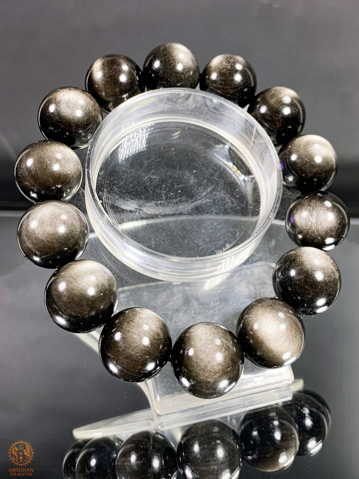 Bracelet en Obsidienne Argentée – Qualité rare - Perles 16mm | obsidian dragons
