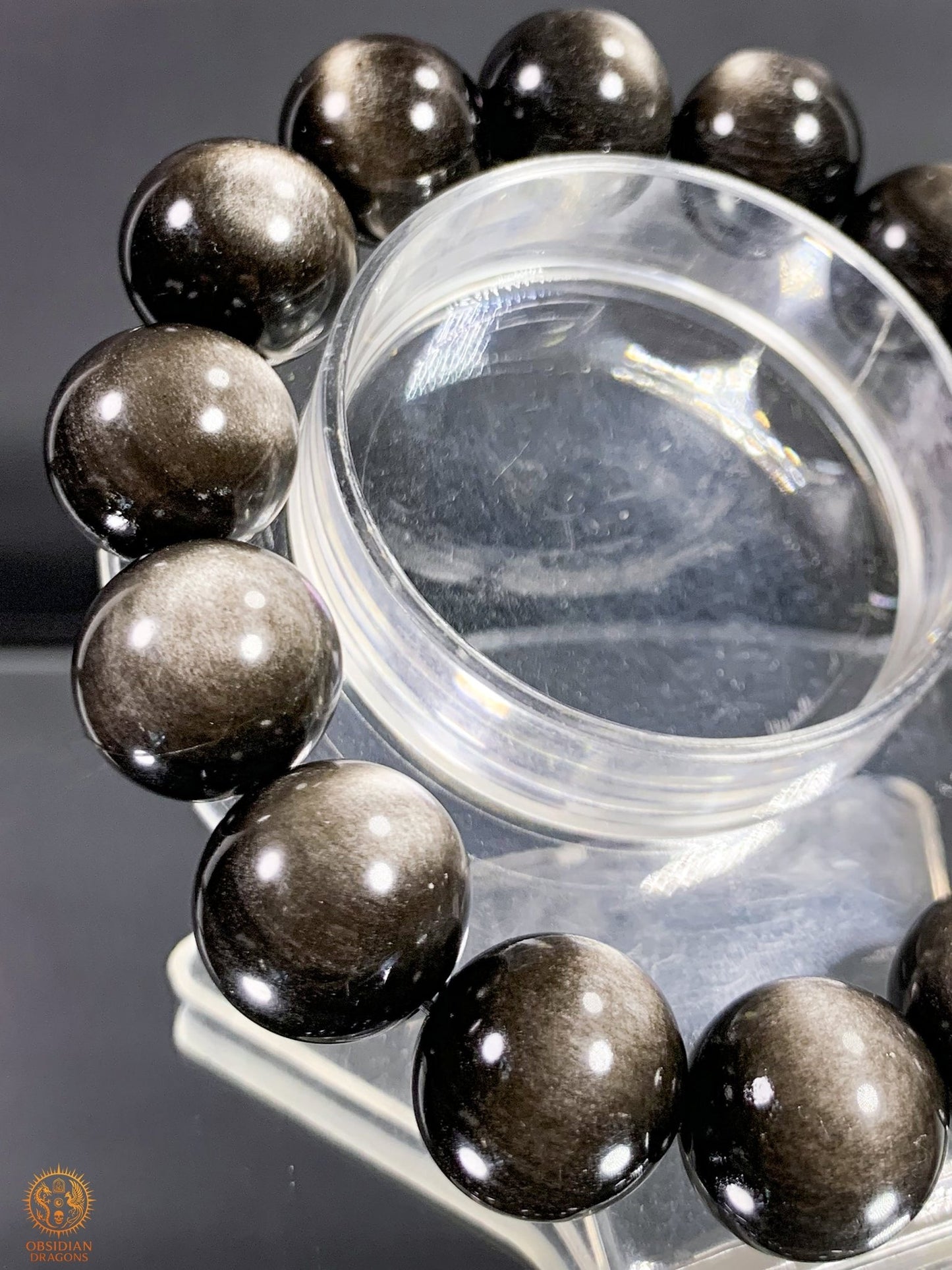 Bracelet en Obsidienne Argentée – Qualité rare - Perles 16mm | obsidian dragons