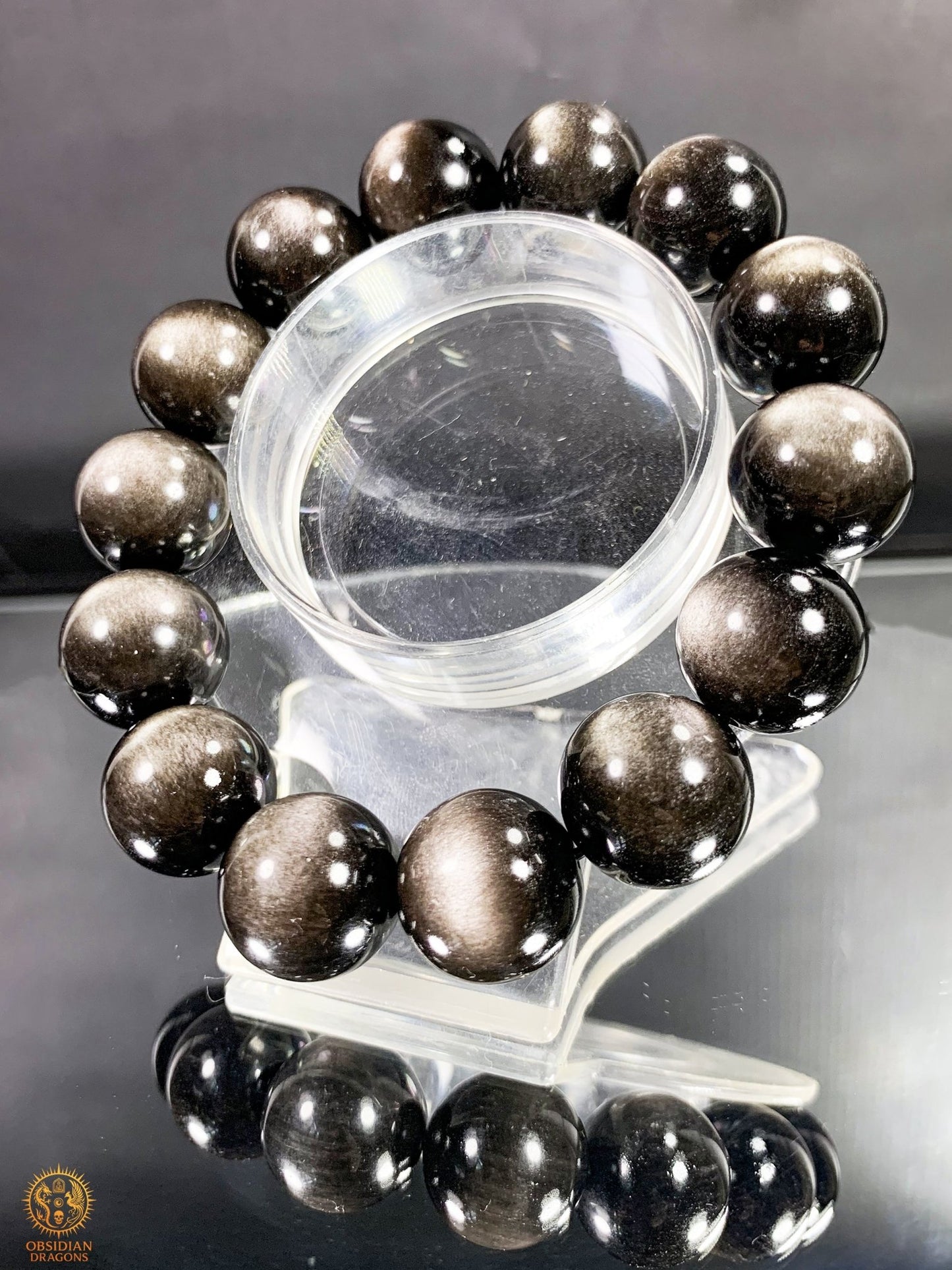 Bracelet en Obsidienne Argentée – Qualité rare - Perles 16mm | obsidian dragons