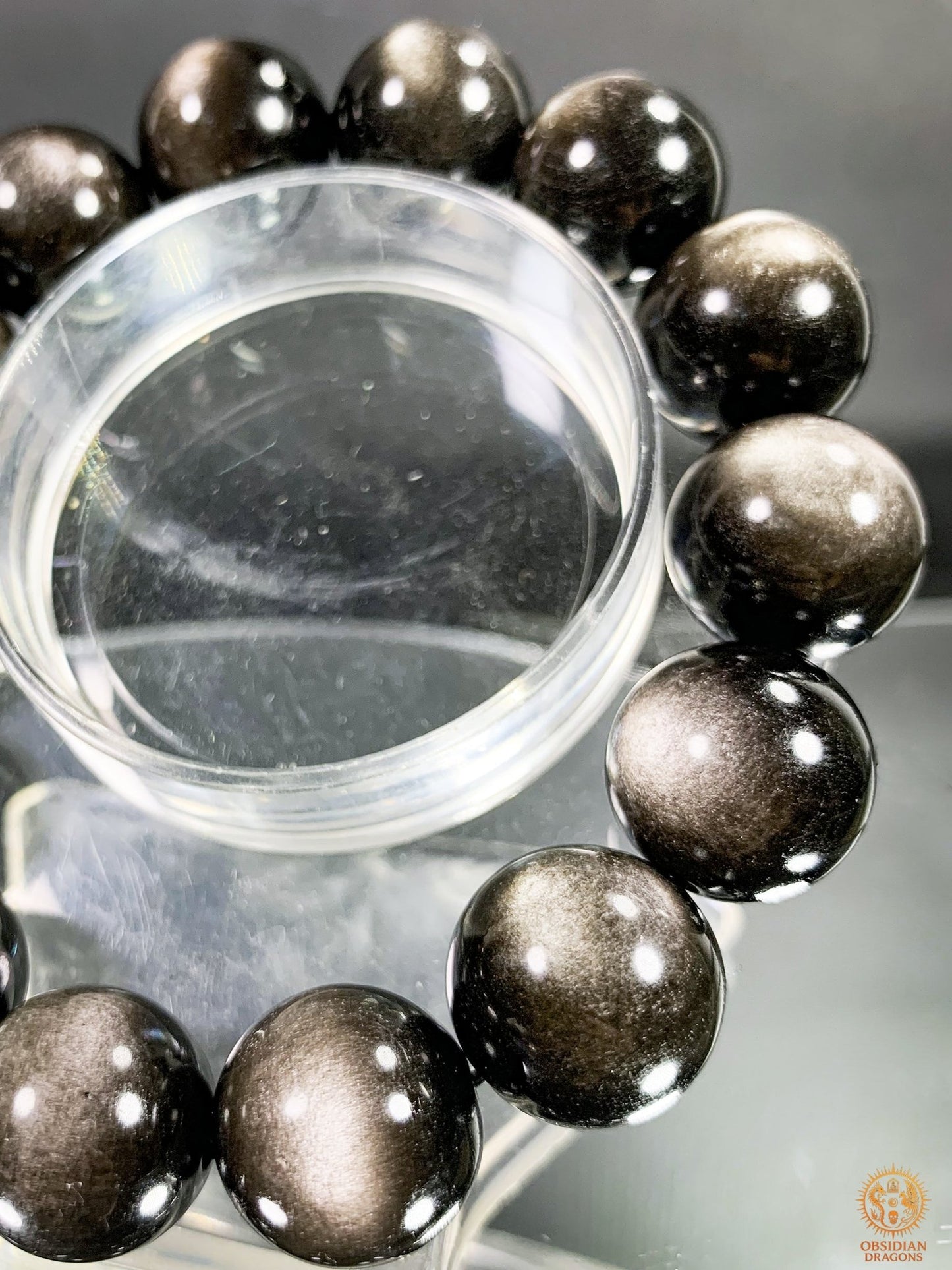 Bracelet en Obsidienne Argentée – Qualité rare - Perles 16mm | obsidian dragons