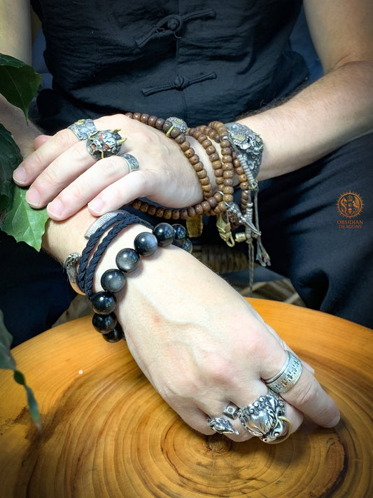 Bracelet en Obsidienne Argentée – Qualité rare - Perles 16mm | obsidian dragons