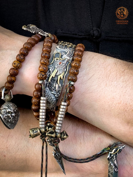 Bracelet manchette dragon- Argent 990 - Protection Feng shui | obsidian dragons