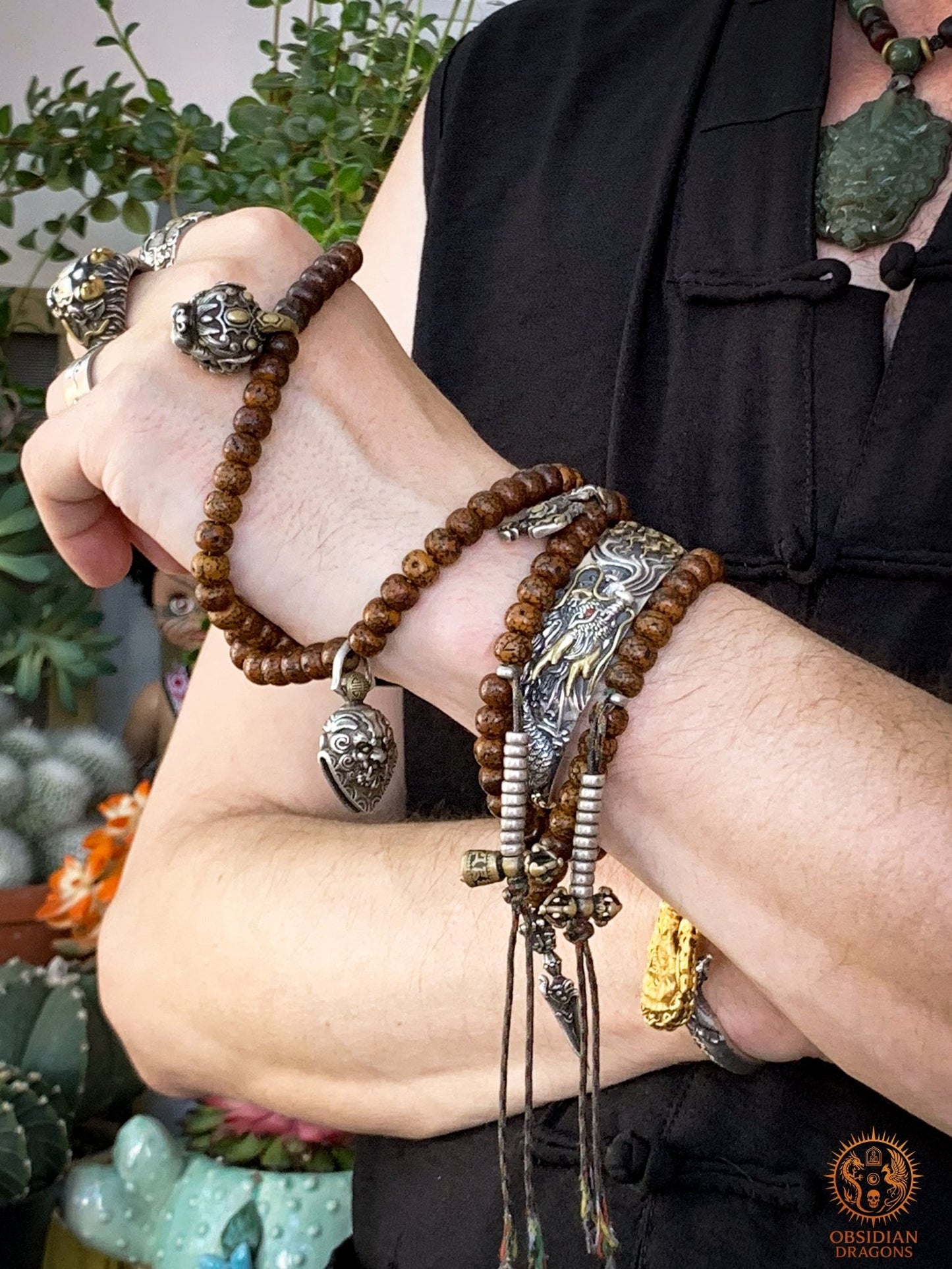 Bracelet manchette dragon- Argent 990 - Protection Feng shui | obsidian dragons