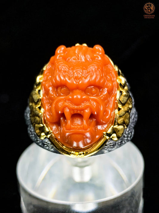 Chevalière Dragon - Agate nan hong - argent et or - Puissance | obsidian dragons