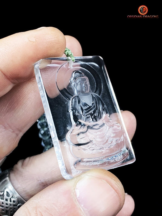 Collier Bouddhiste en Cristal de Roche Gemme du Bouddha Amitabha | obsidian dragons