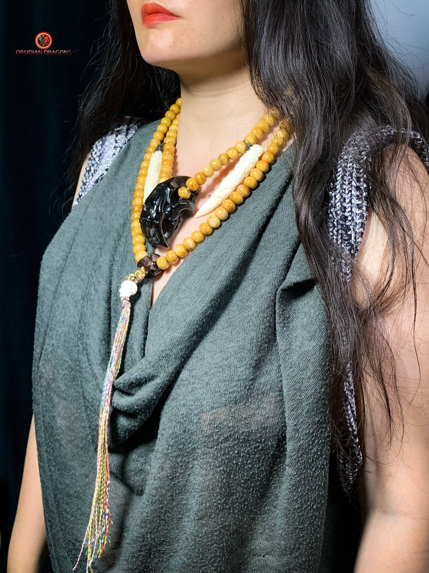 Collier Chaman - Mala Totem 108 perles – Tigre à dents de sabre | obsidian dragons