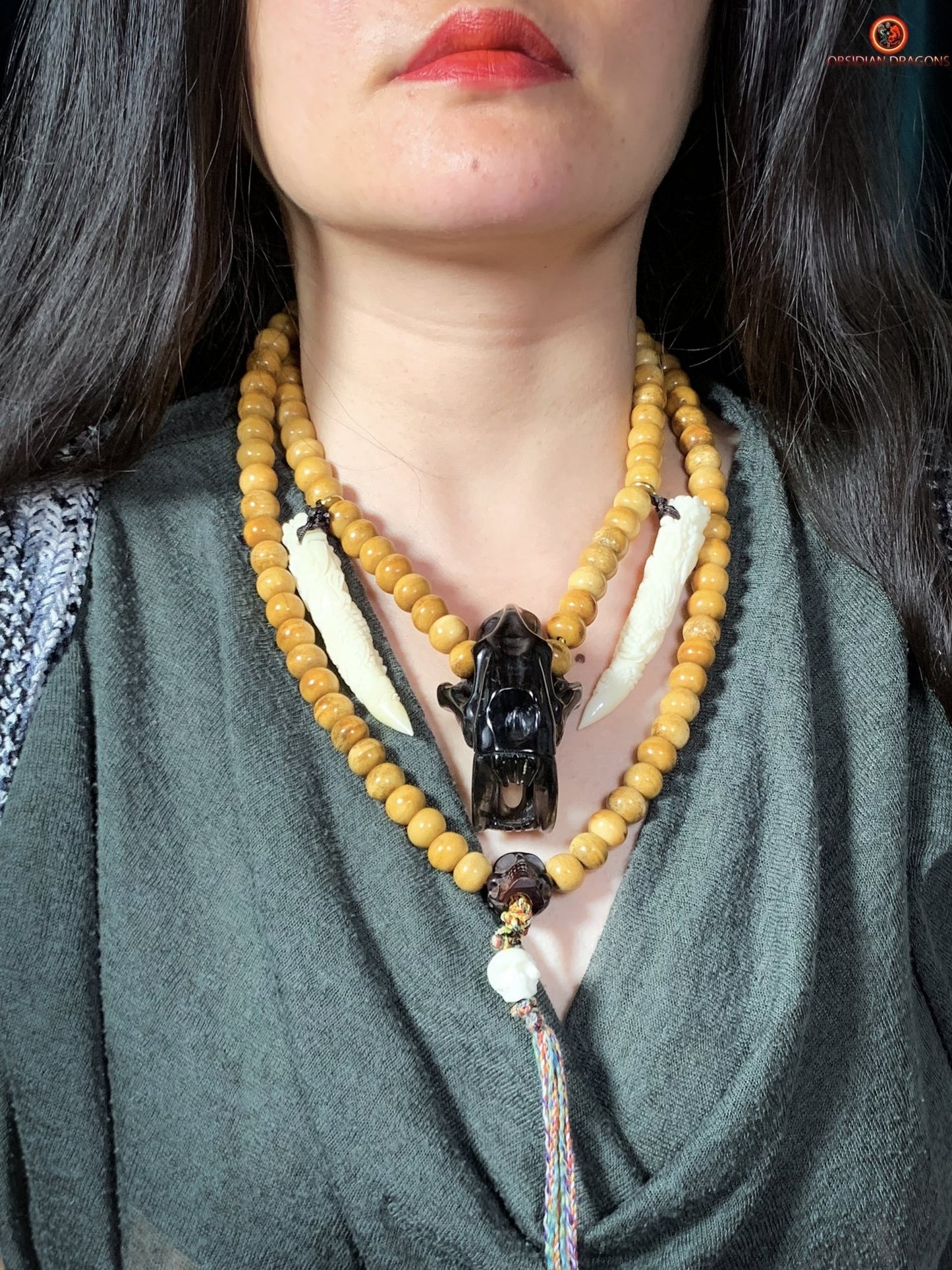 Collier Chaman - Mala Totem 108 perles – Tigre à dents de sabre | obsidian dragons