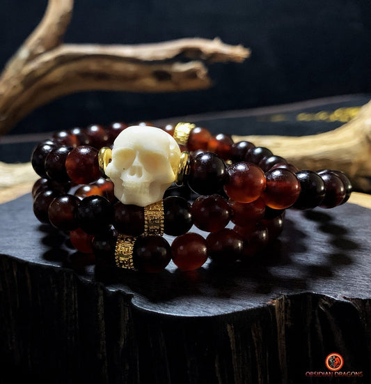 Collier Crâne Artisanal - corne et os de buffle - Pièce Signature | obsidian dragons