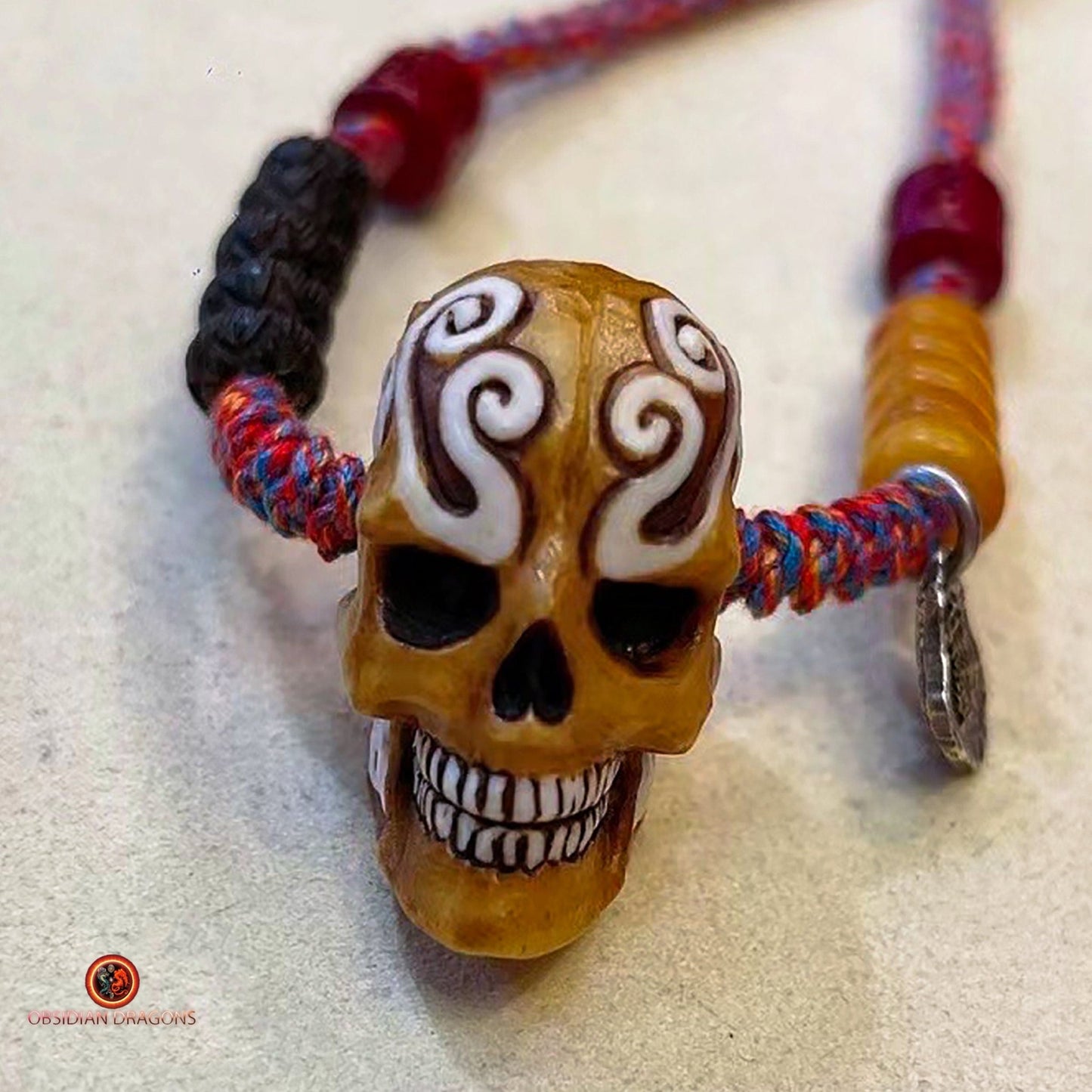 Collier Crâne Tibétain en Bois de Cerf - Amulette Zakiram | obsidian dragons