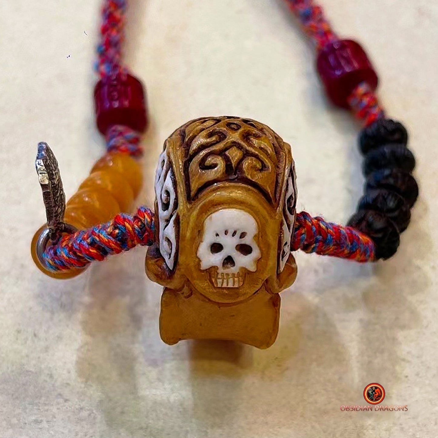 Collier Crâne Tibétain en Bois de Cerf - Amulette Zakiram | obsidian dragons