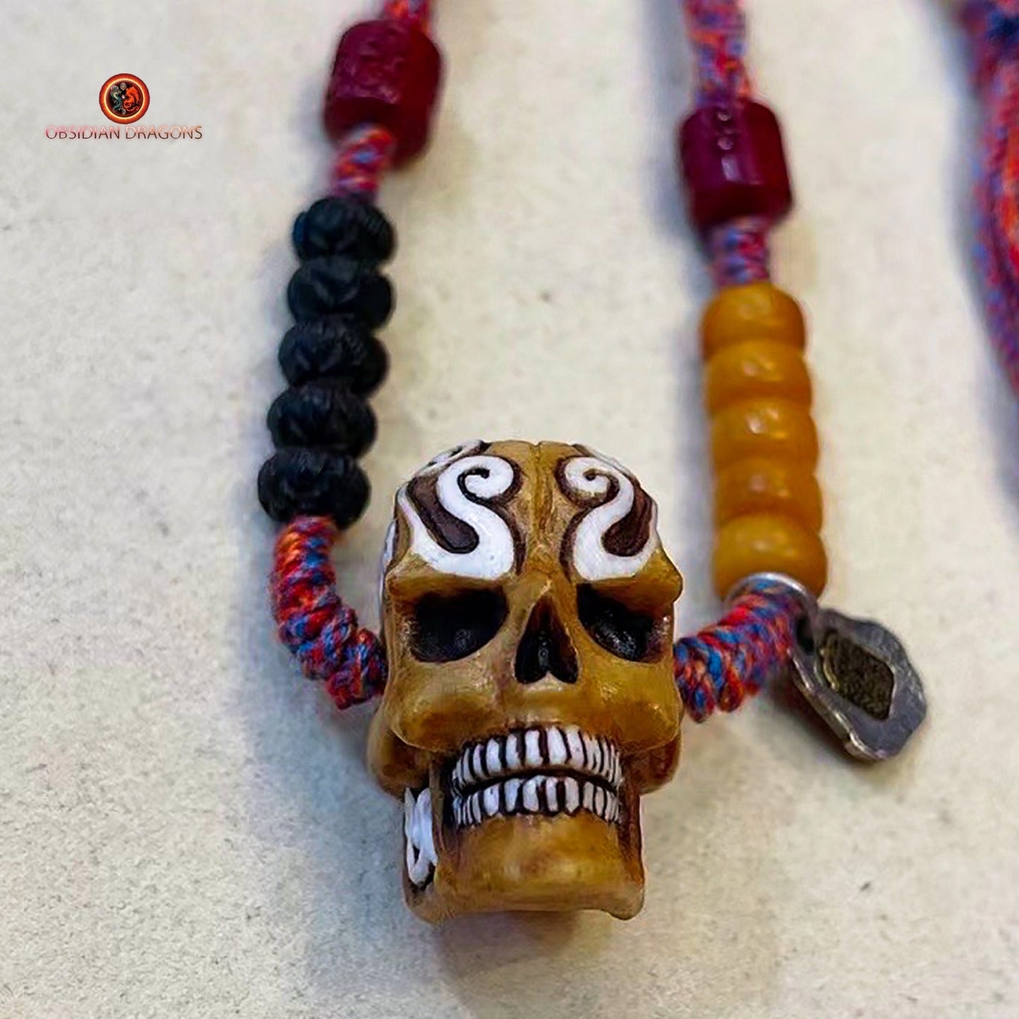 Collier Crâne Tibétain en Bois de Cerf - Amulette Zakiram | obsidian dragons