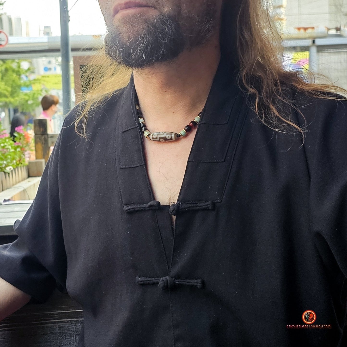 Collier DZI- Protection tibétaine- DZI à 9 Yeux | obsidian dragons