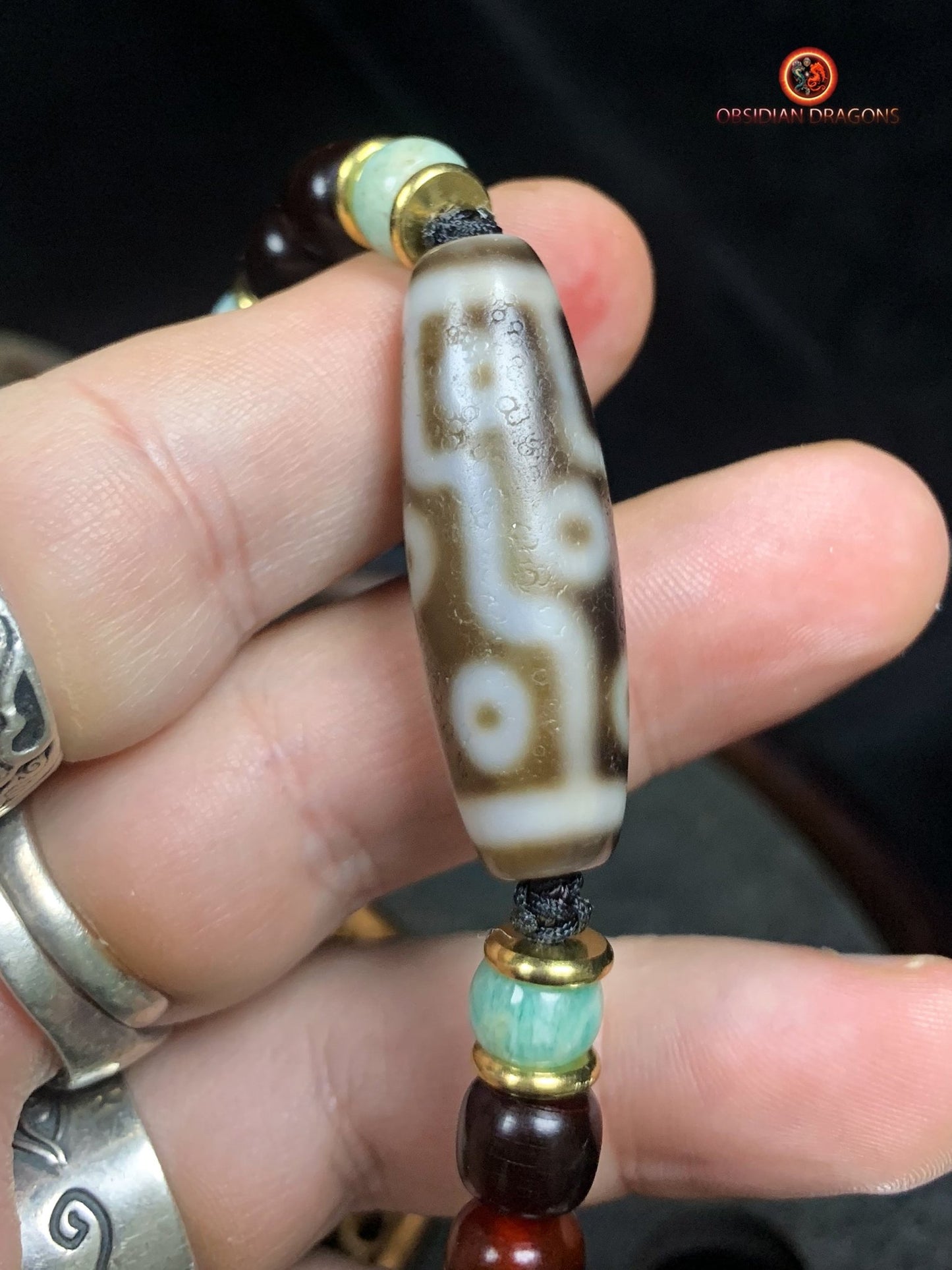 Collier DZI- Protection tibétaine- DZI à 9 Yeux | obsidian dragons