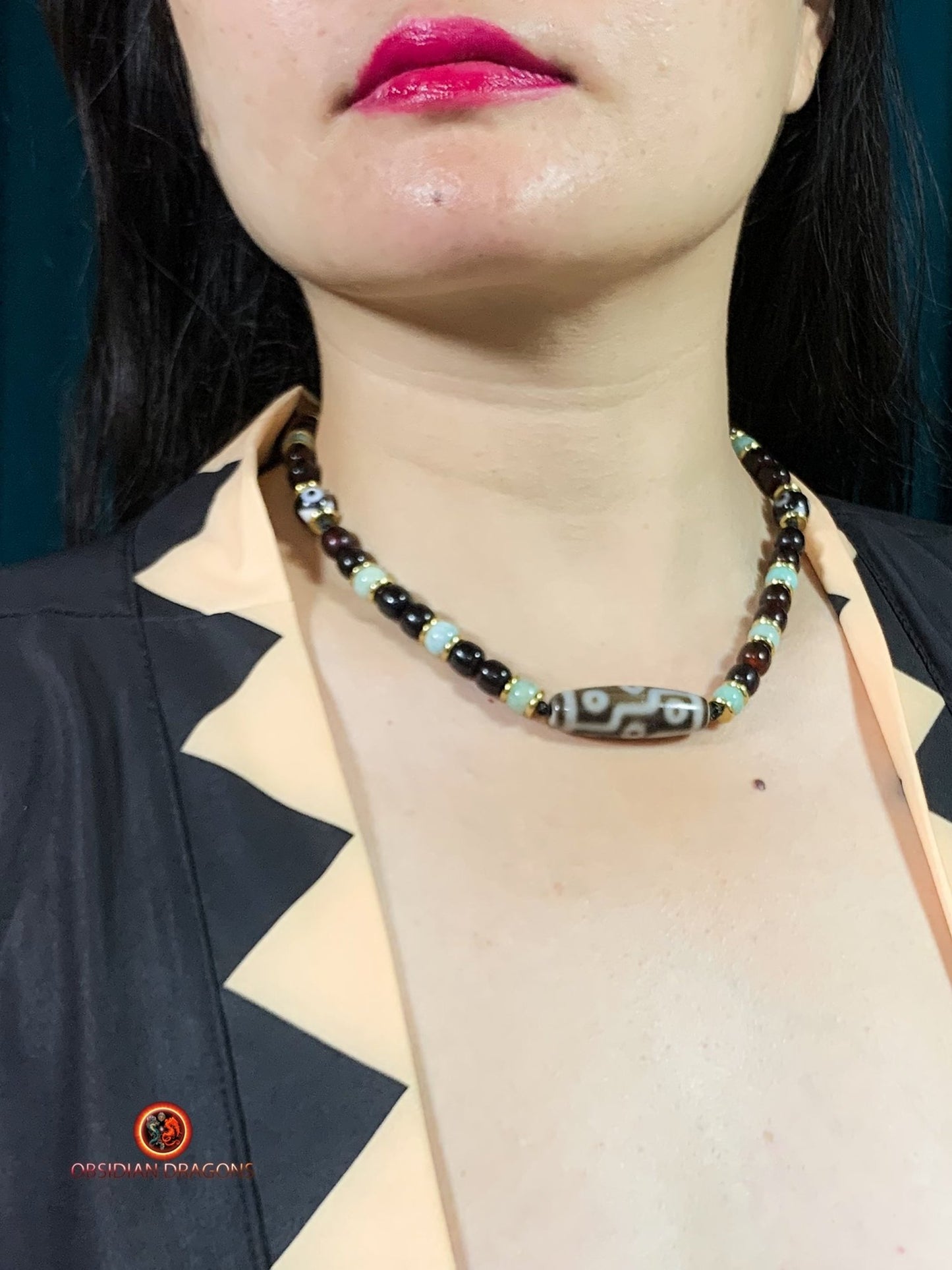 Collier DZI- Protection tibétaine- DZI à 9 Yeux | obsidian dragons