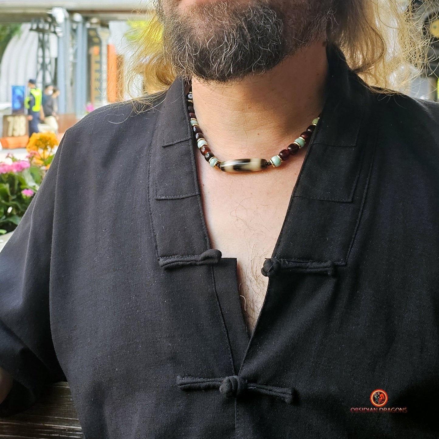 Collier DZI- Amulette tibétaine- DZI à dents de tigre | obsidian dragons