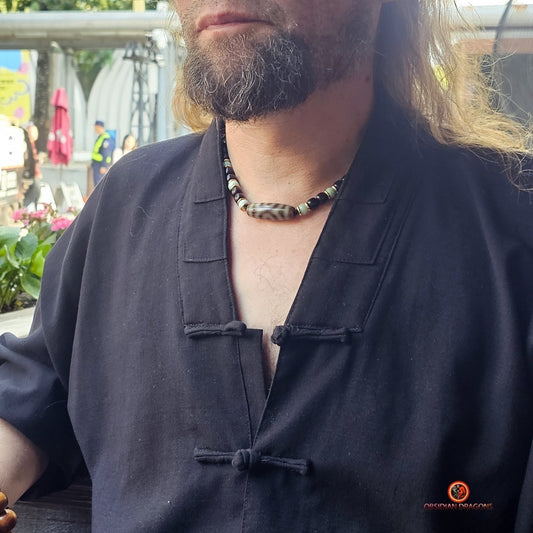 Collier DZI- DZI à 3 Yeux- Protection tibétaine | obsidian dragons