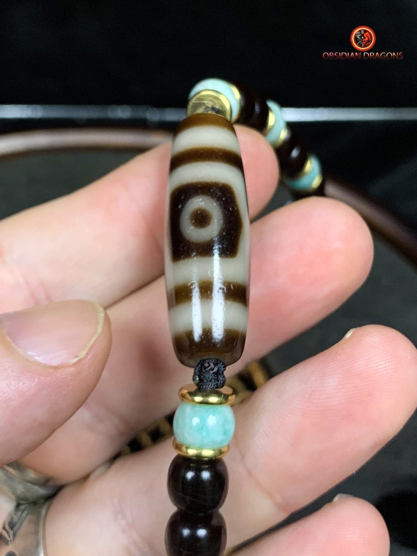Collier DZI- DZI à 3 Yeux- Protection tibétaine | obsidian dragons