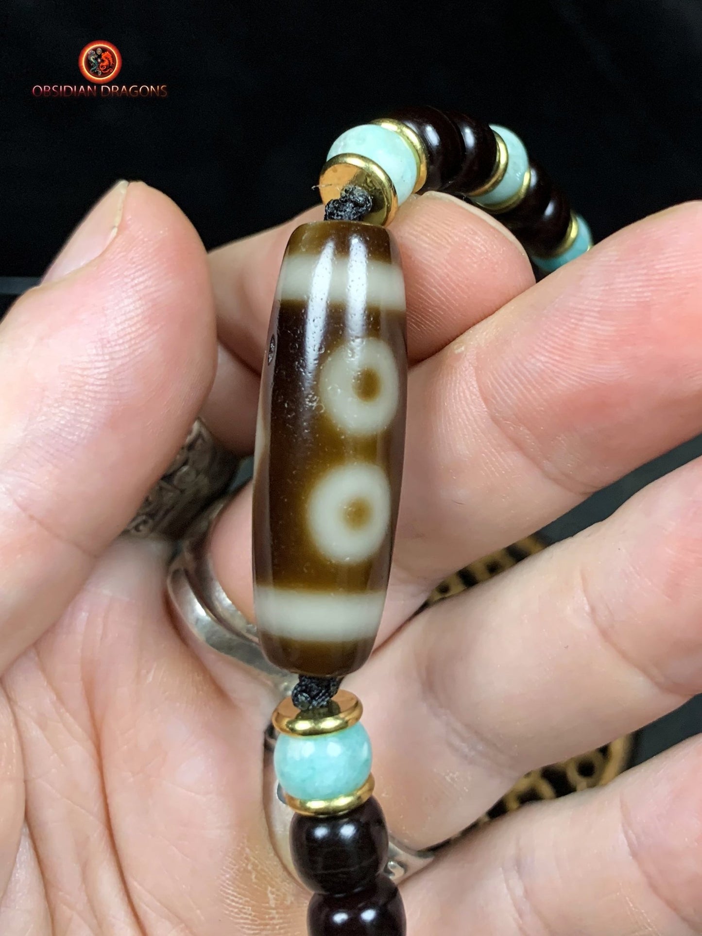 Collier DZI- DZI à 3 Yeux- Protection tibétaine | obsidian dragons