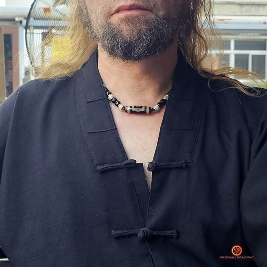 Collier DZI- Protection tibétaine- DZI à 3 Yeux | obsidian dragons