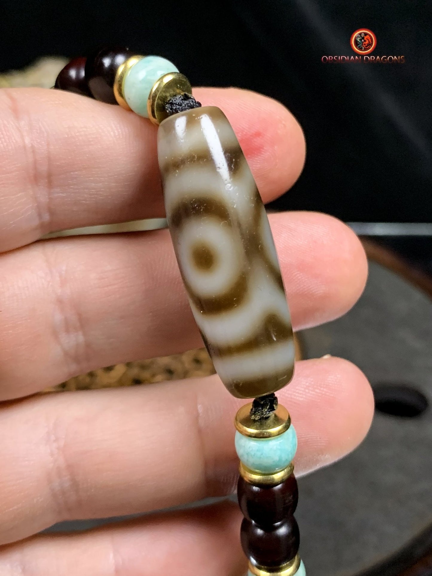 Collier DZI- Protection tibétaine- DZI à 3 Yeux | obsidian dragons