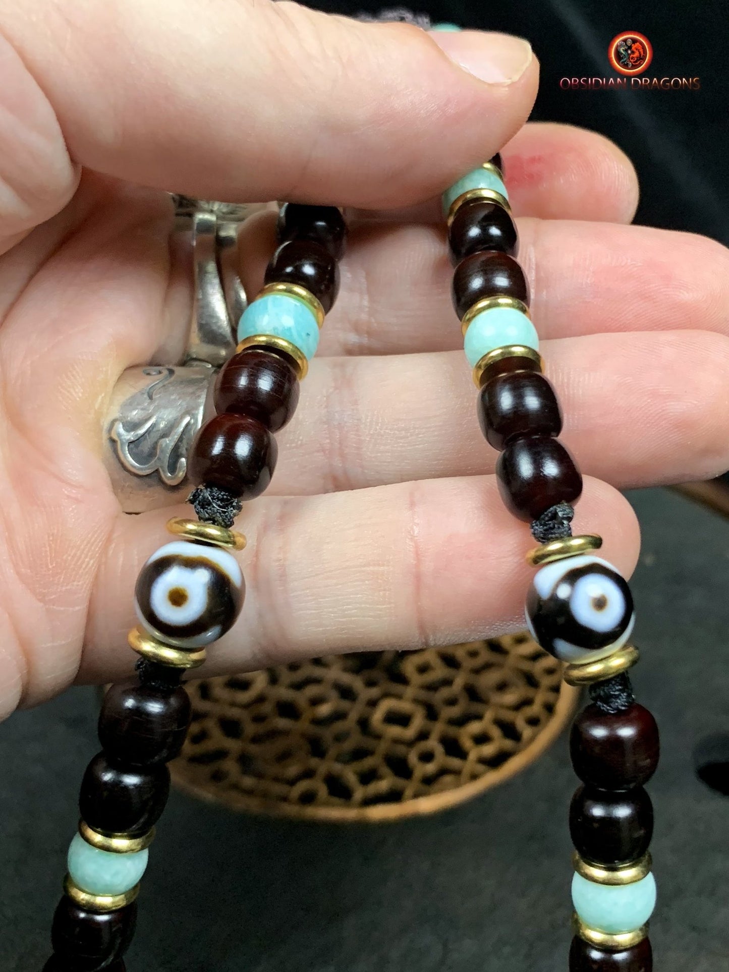 Collier DZI- Protection tibétaine- DZI à 3 Yeux | obsidian dragons