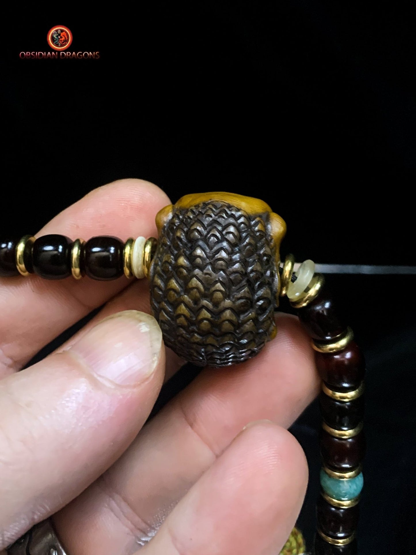 Collier Tibétain Mahakala en Bois de Cerf | obsidian dragons
