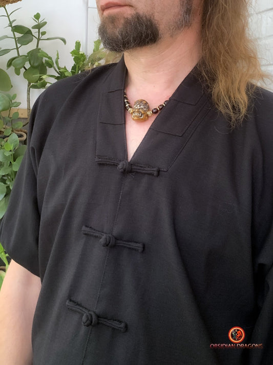 Collier Tibétain Mahakala en Bois de Cerf | obsidian dragons