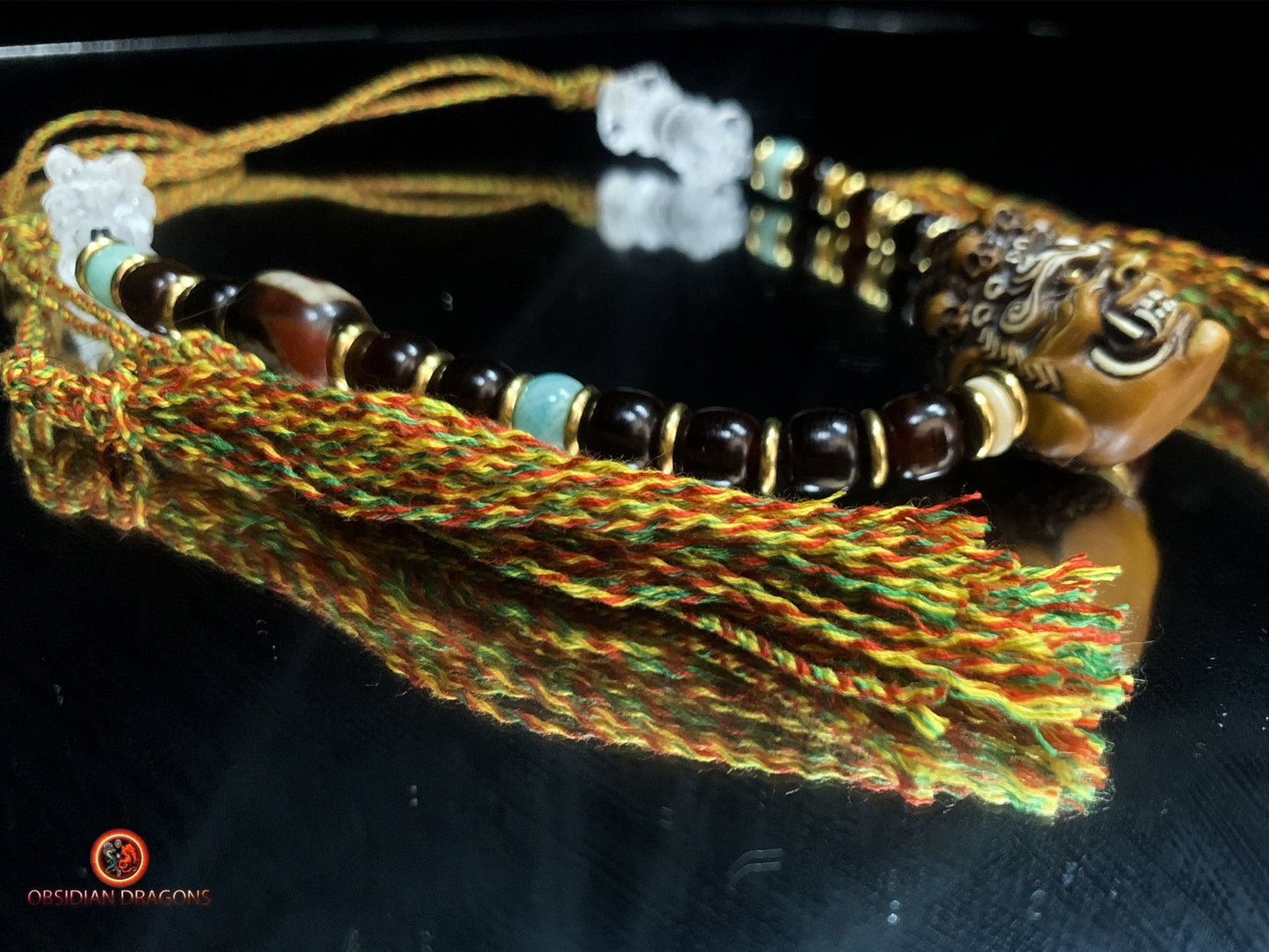 Collier Tibétain Mahakala en Bois de Cerf | obsidian dragons