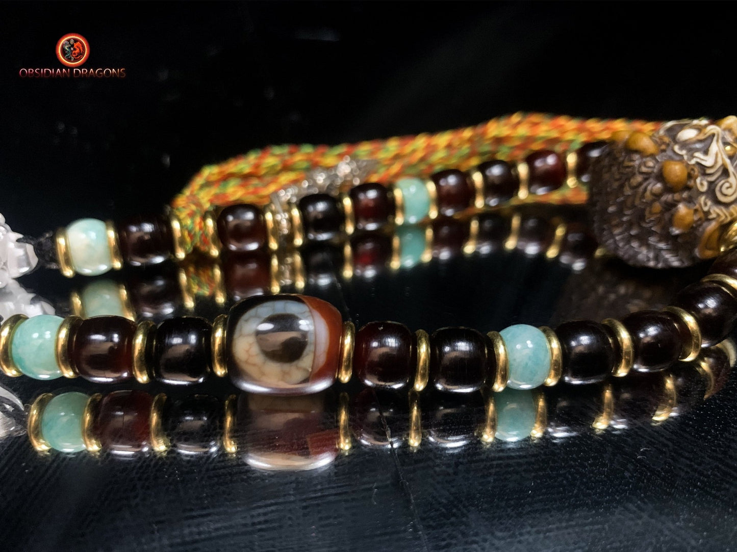 Collier Tibétain Mahakala en Bois de Cerf | obsidian dragons