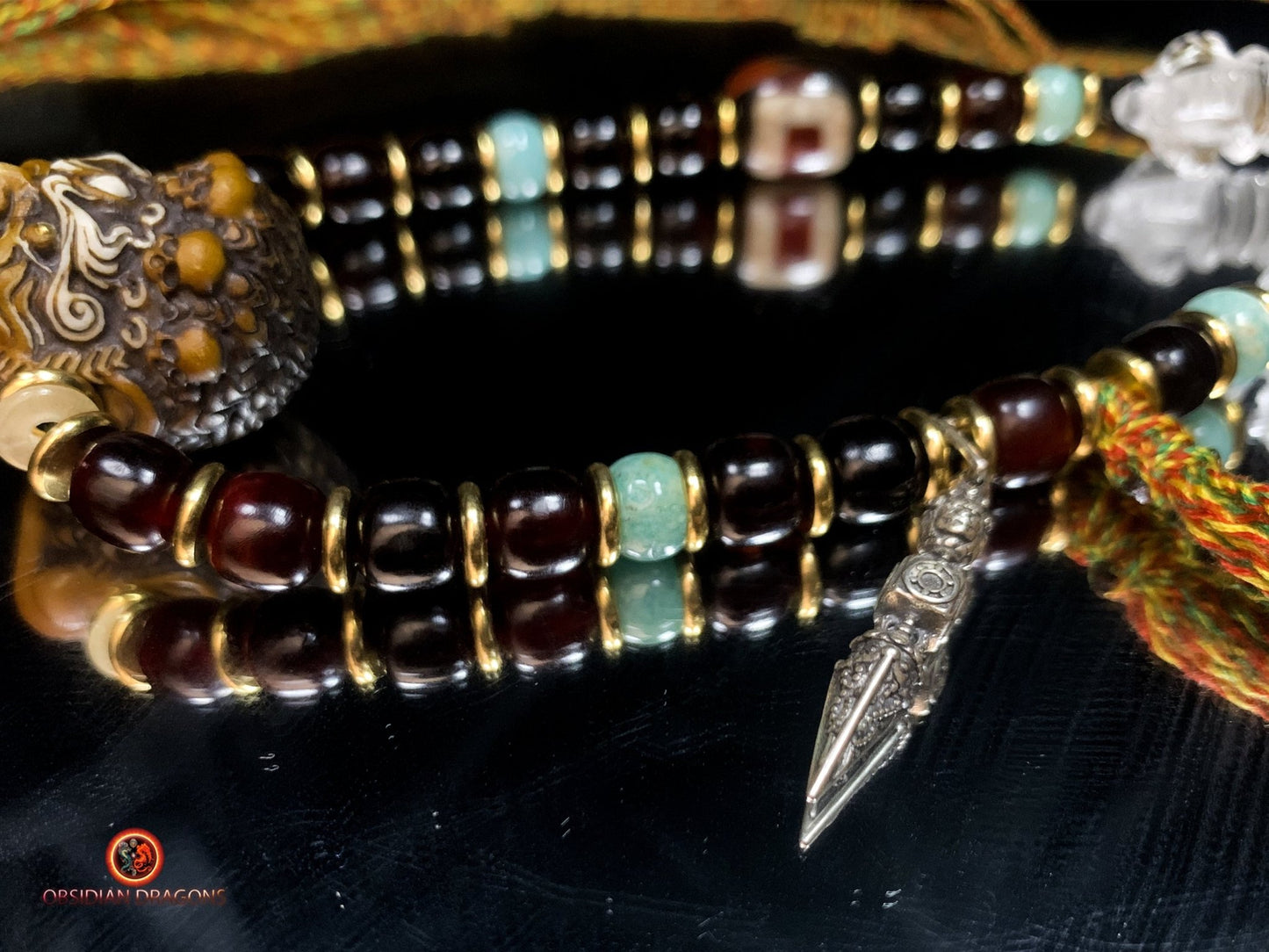 Collier Tibétain Mahakala en Bois de Cerf | obsidian dragons