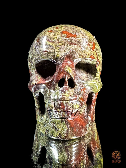 Crâne en Jaspe Sang de Dragon – Sculpture Artisanale | obsidian dragons