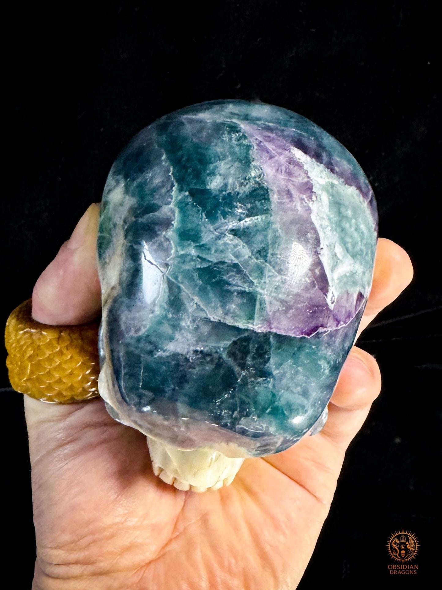 Crâne en fluorite & calcite - Sculpture minérale rare