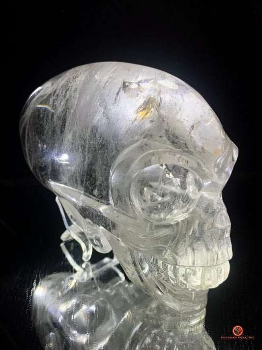 Crâne Alien en Cristal de Roche – Inclusions Arc-en-Ciel | obsidian dragons