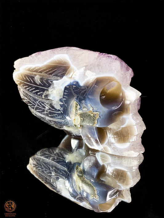 Crâne de cristal ailé en améthyste - Le messager | obsidian dragons