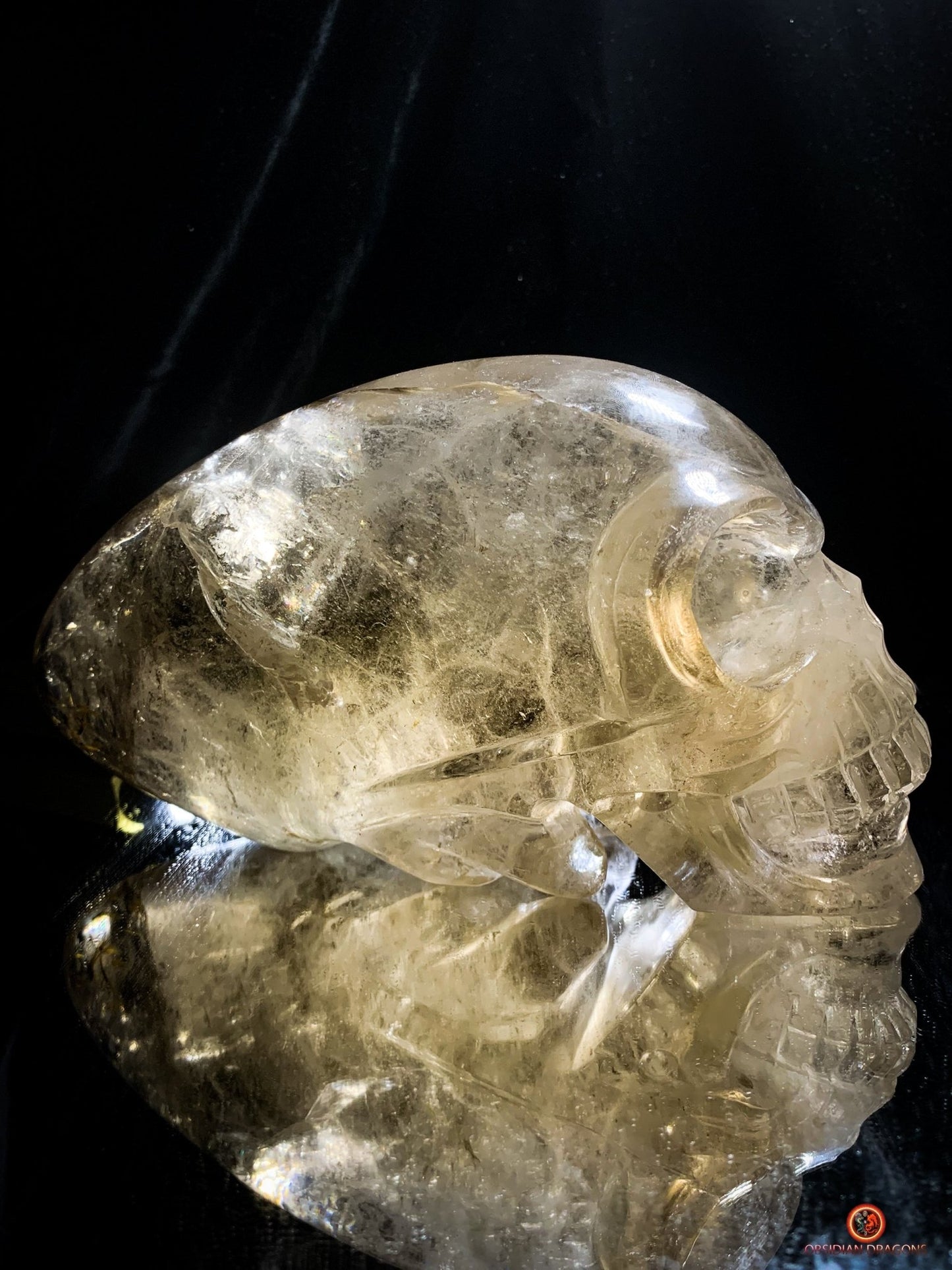 Crâne de Cristal Alien Allongé Imposant – Quartz Fumé – 3,14kg | obsidian dragons
