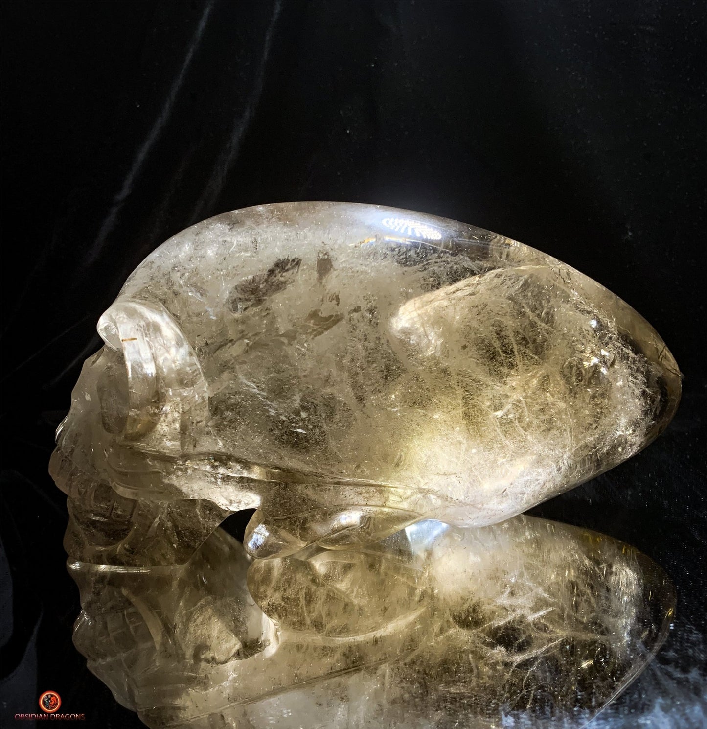 Crâne de Cristal Alien Allongé Imposant – Quartz Fumé – 3,14kg | obsidian dragons