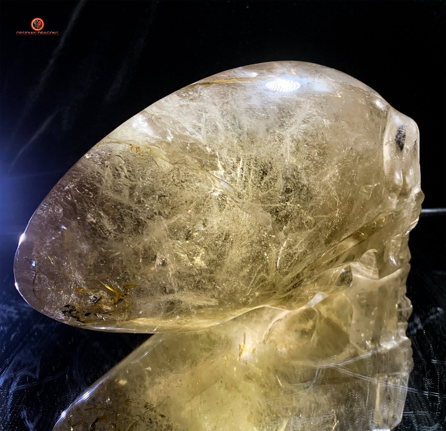 Crâne de Cristal Alien Allongé Imposant – Quartz Fumé – 3,14kg - obsidian dragons