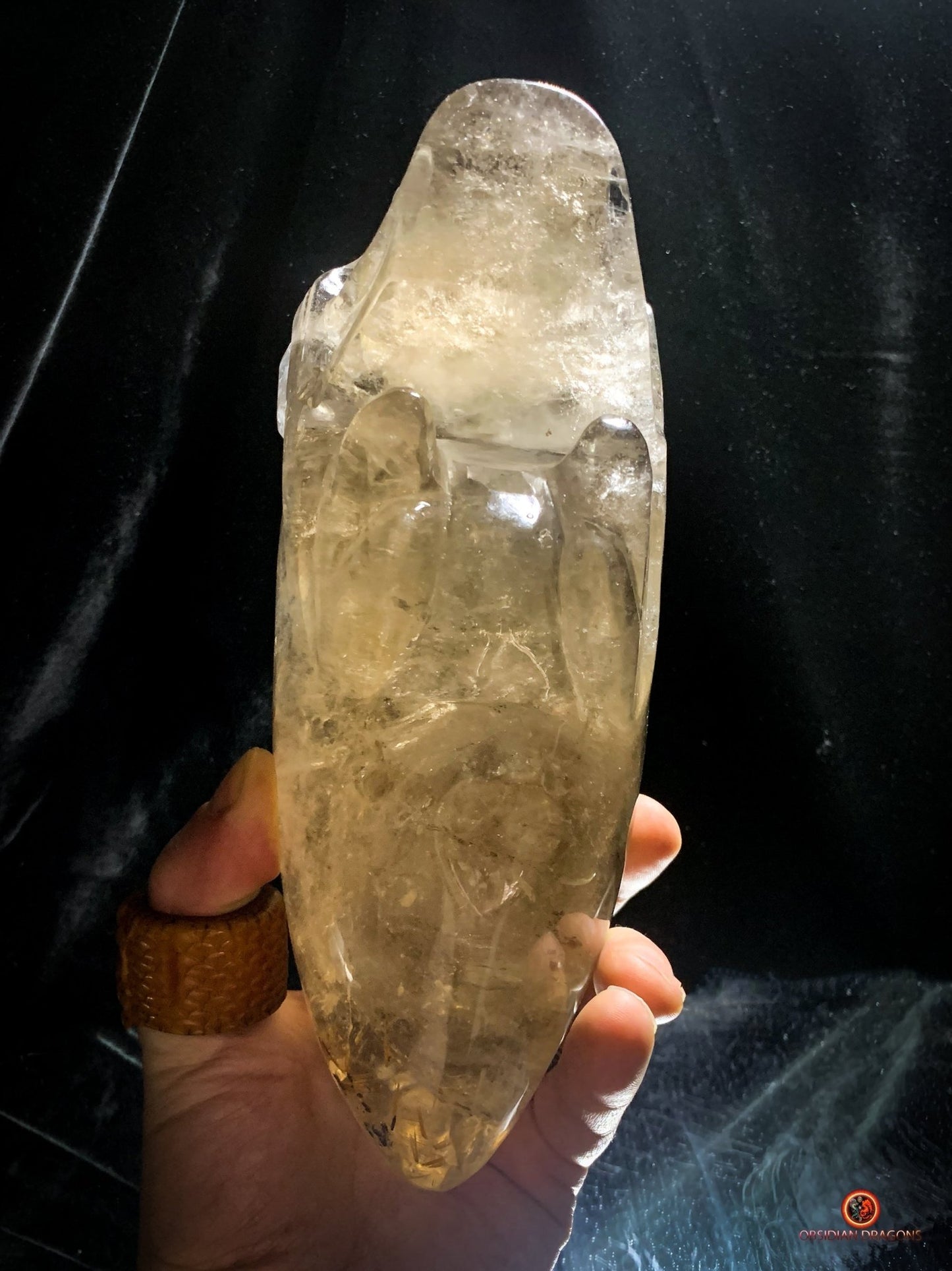 Crâne de Cristal Alien Allongé Imposant – Quartz Fumé – 3,14kg | obsidian dragons