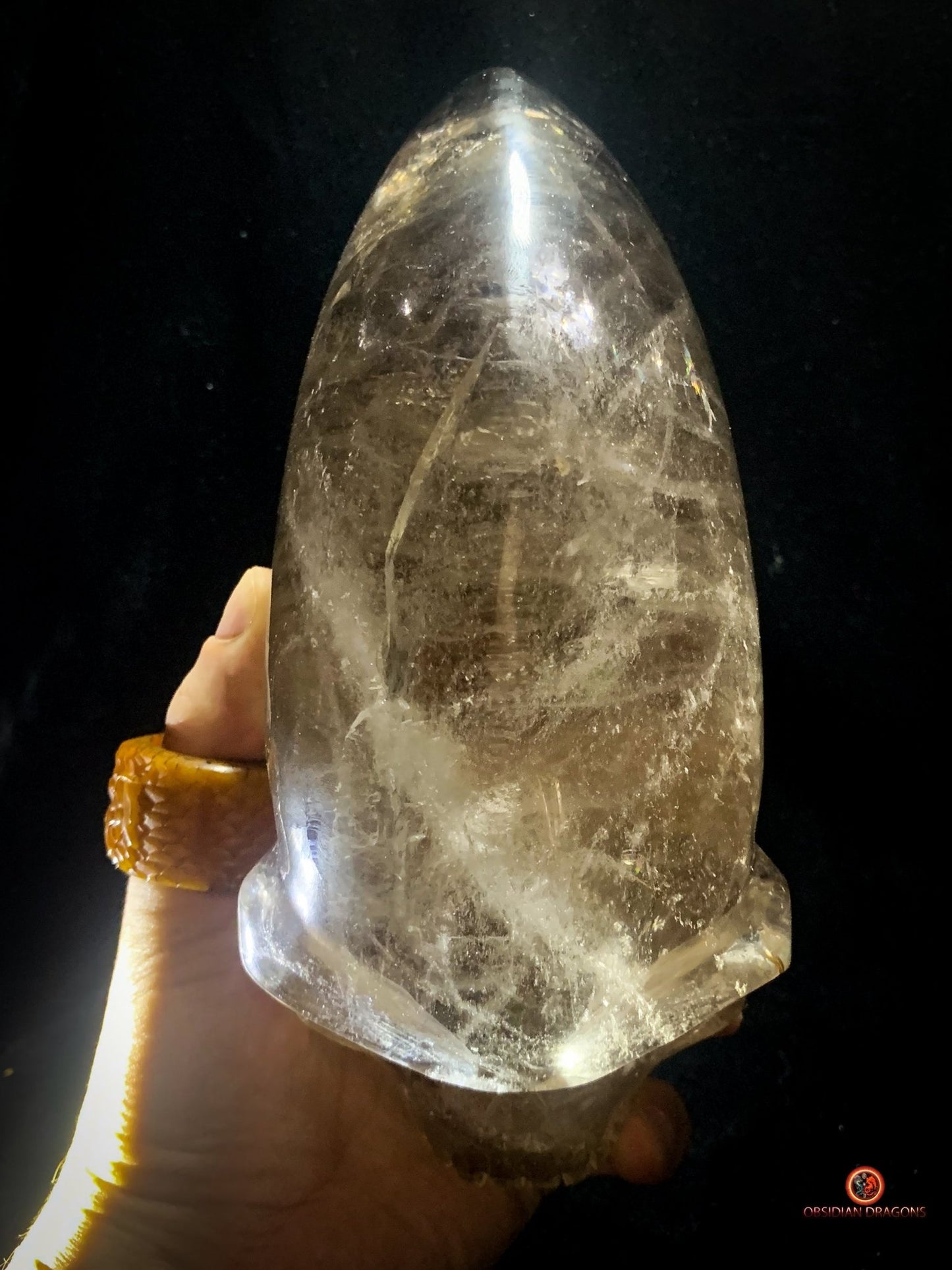 Crâne de Cristal Alien Allongé Imposant – Quartz Fumé – 3,14kg | obsidian dragons
