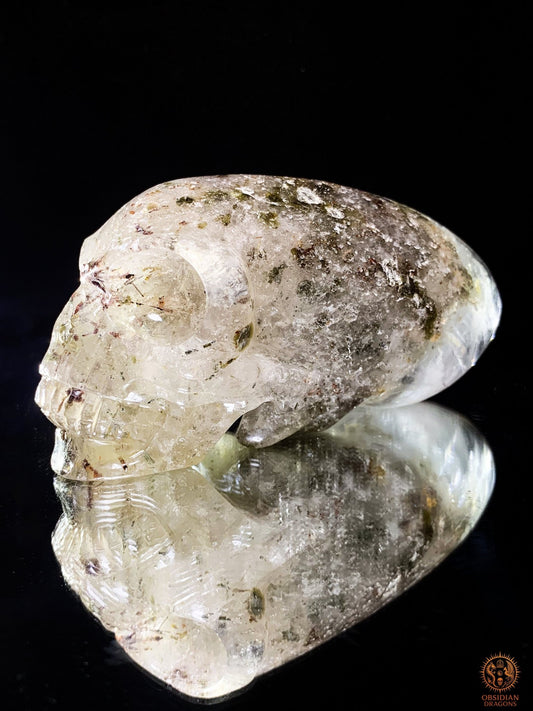 Crâne de Cristal Alien en Quartz Lodolite – Piliers Cosmiques | obsidian dragons