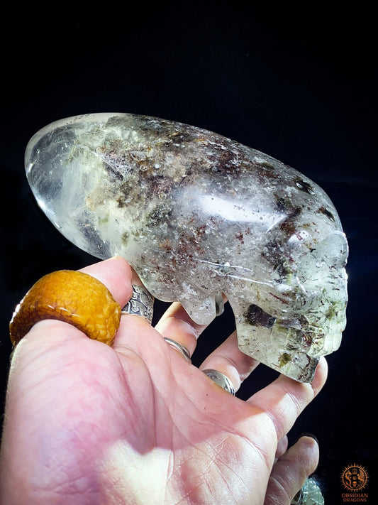 Crâne de Cristal Alien en Quartz Lodolite – Piliers Cosmiques | obsidian dragons