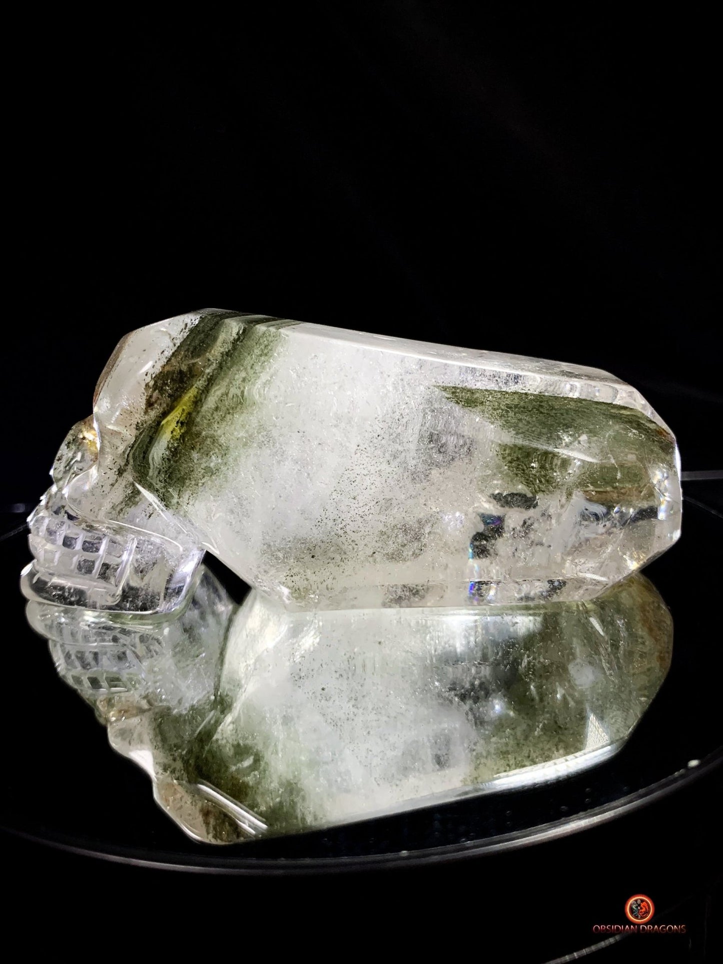 Crâne de cristal allongé - Quartz chlorite - Purification | obsidian dragons