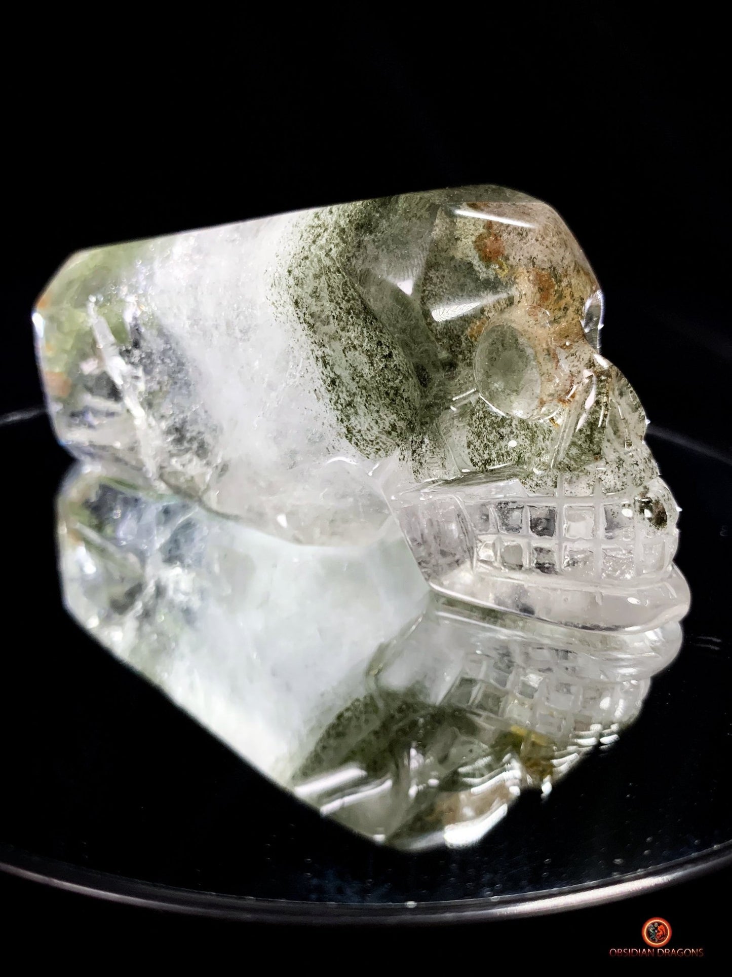 Crâne de cristal allongé - Quartz chlorite - Purification | obsidian dragons