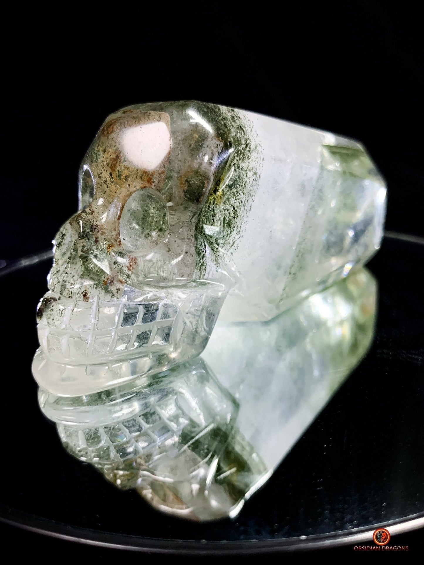Crâne de cristal allongé - Quartz chlorite - Purification | obsidian dragons