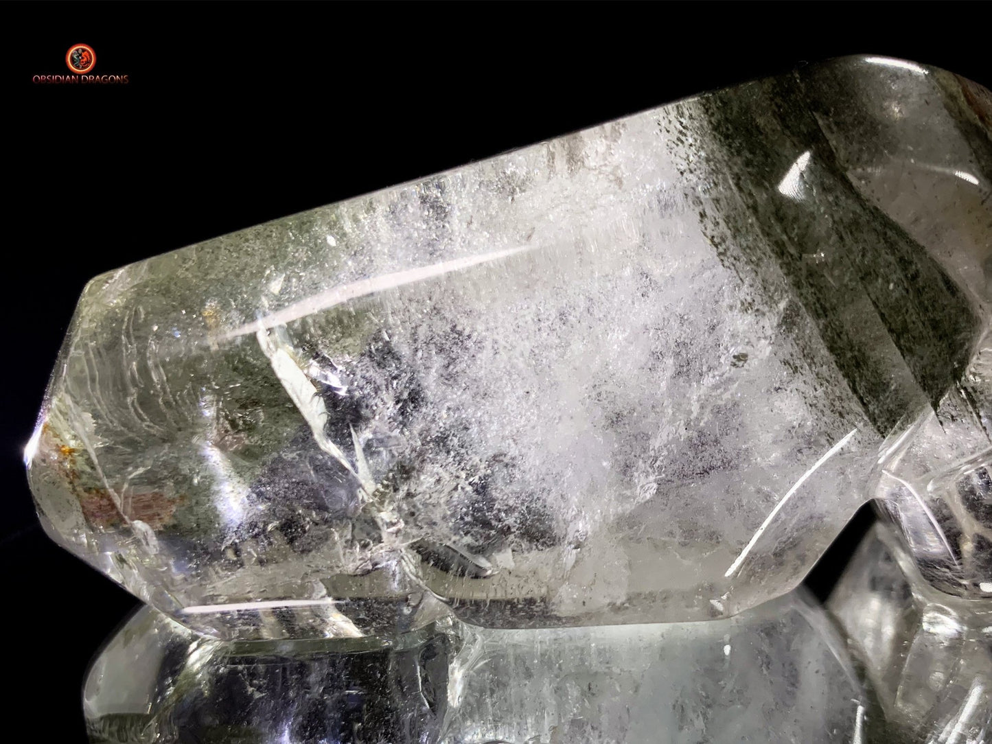 Crâne de cristal allongé - Quartz chlorite - Purification | obsidian dragons
