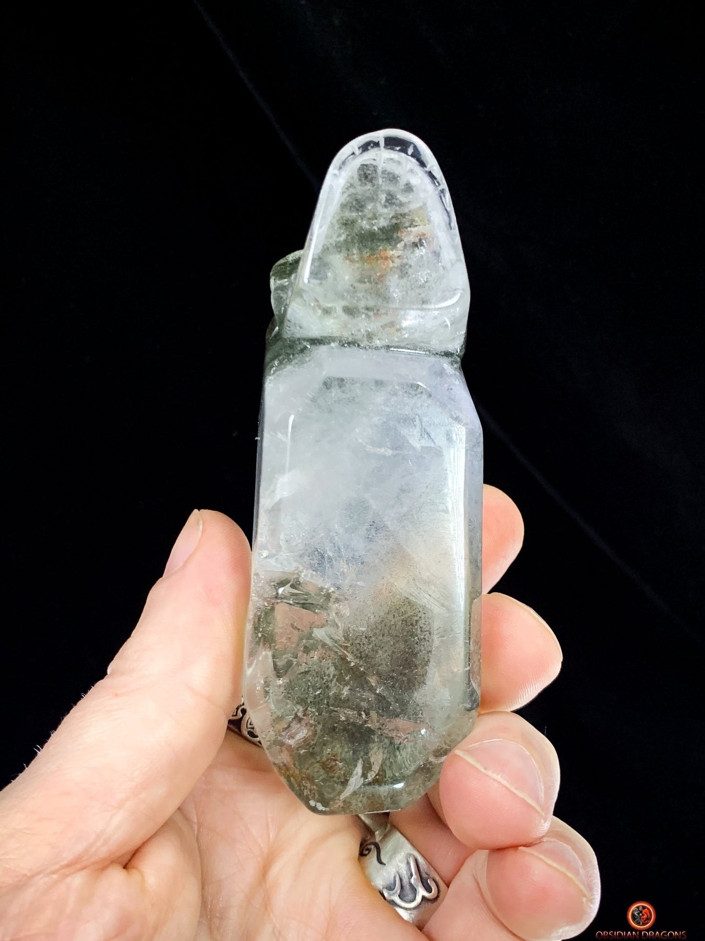Crâne de cristal allongé - Quartz chlorite - Purification | obsidian dragons