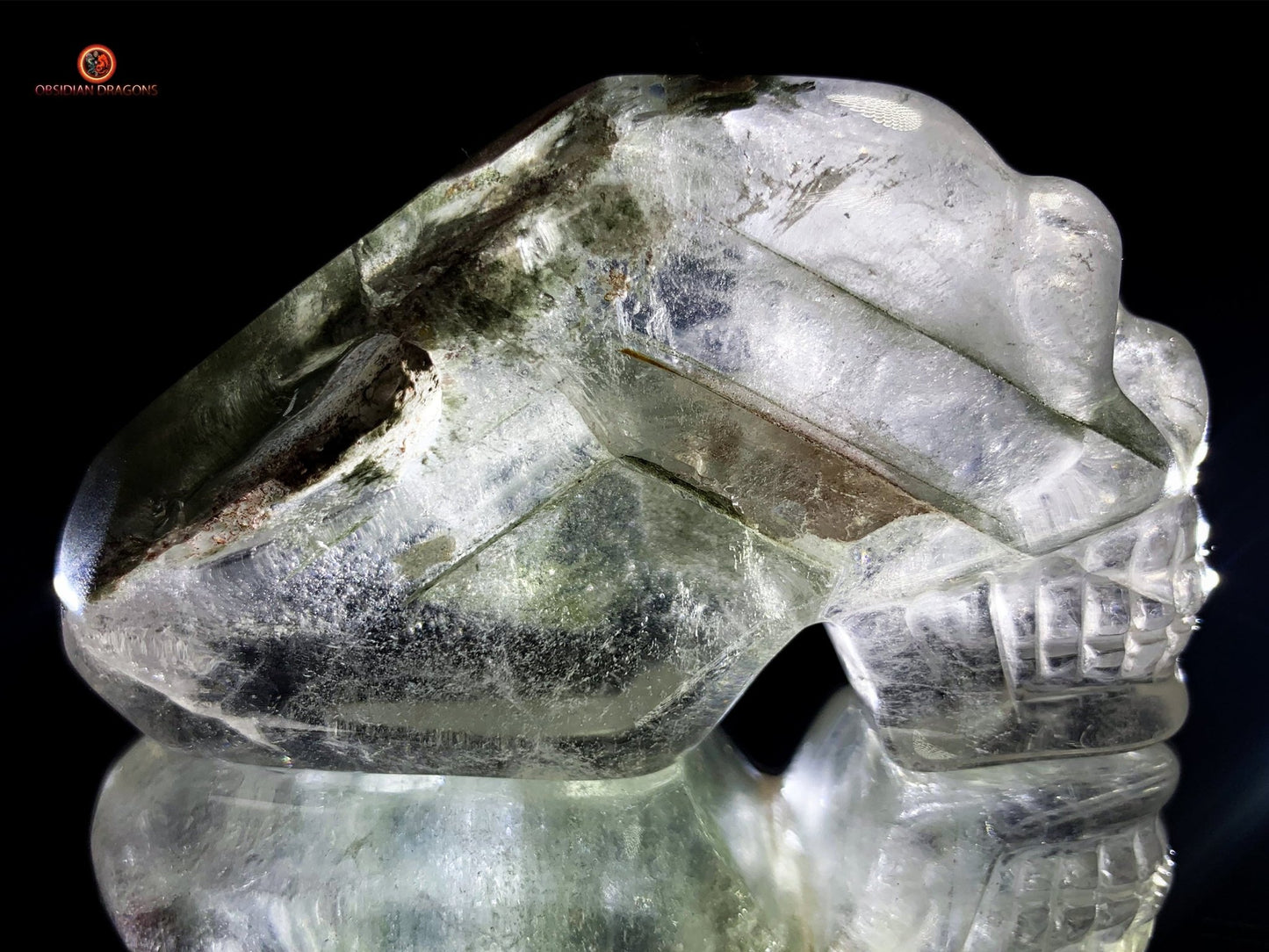 Crâne de cristal allongé - Quartz fantôme - Énergies | obsidian dragons