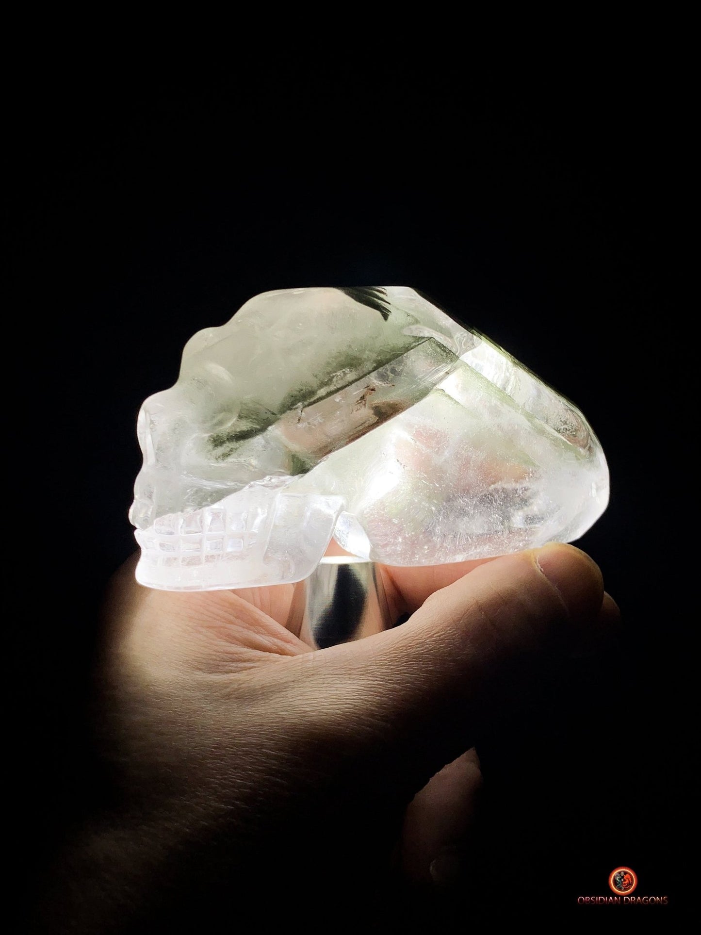 Crâne de cristal allongé - Quartz fantôme - Énergies | obsidian dragons