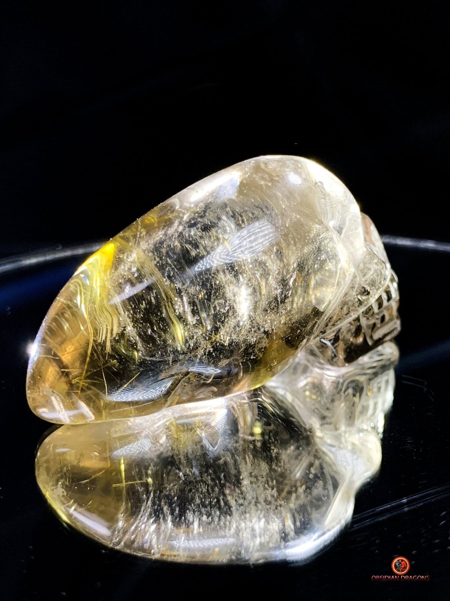 Crâne de Cristal Allongé en Quartz Rutile - Énergie et Éveil | obsidian dragons