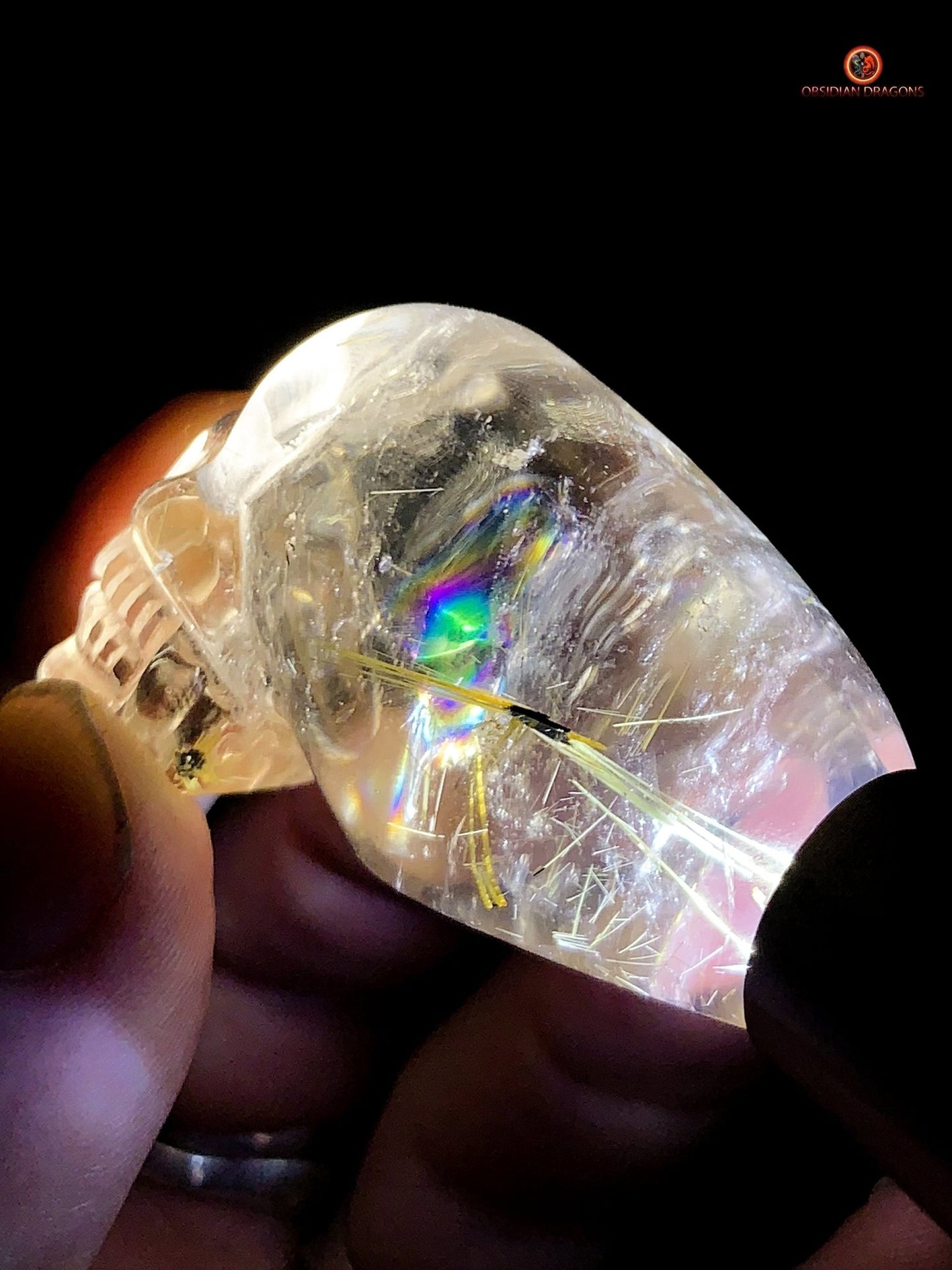 Crâne de Cristal Allongé en Quartz Rutile - Énergie et Éveil | obsidian dragons
